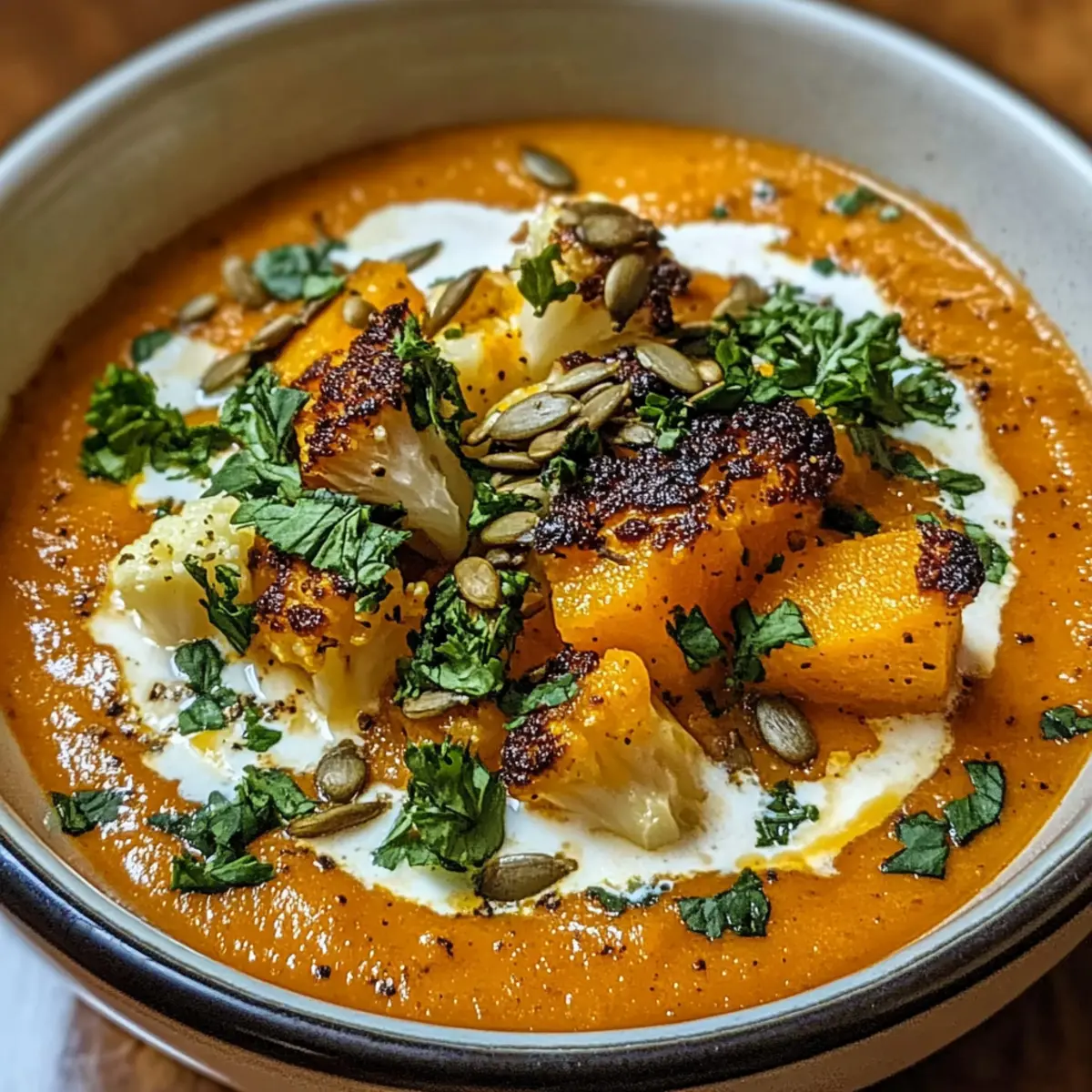 Roasted Cauliflower Sweet Potato Soup